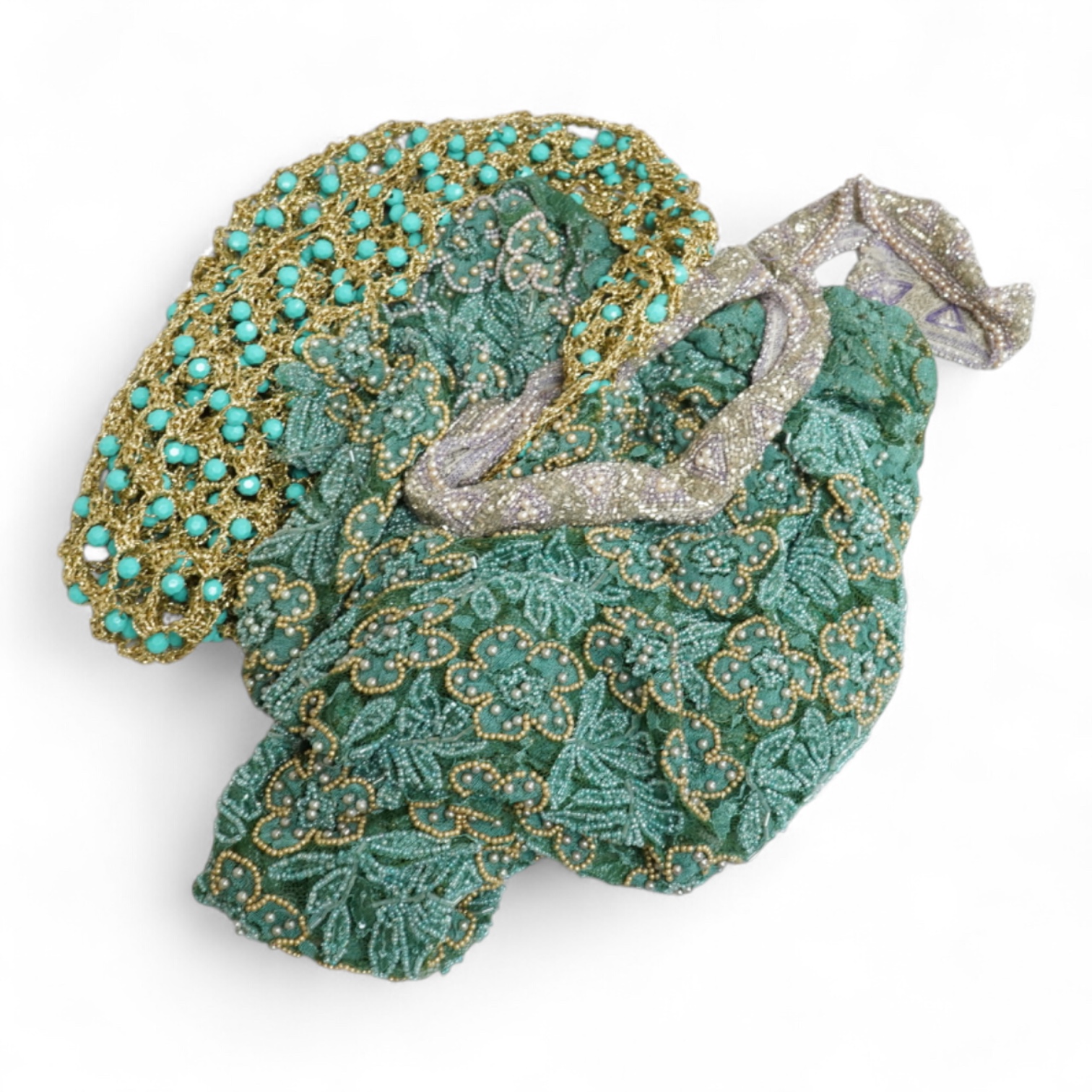 A beaded jacket, beadwork length and 1960's scarf